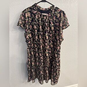 LOFT Black and Pink Floral Dress